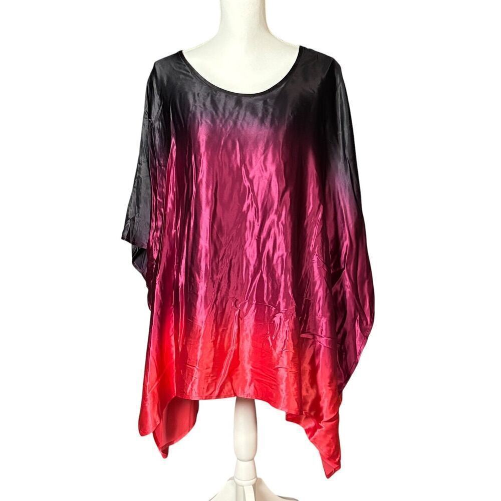 New Caroline Rose Ombre Silk Tunic Size Large Pocho Purple Quiet Luxury Artsy - Picture 13 of 14